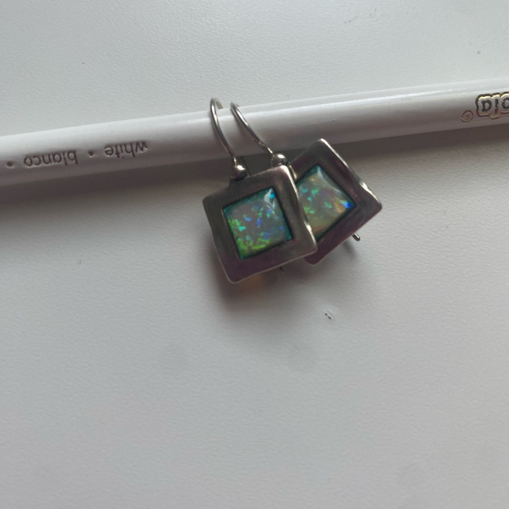 Elegant Silver and Blue Opal Earrings - Picture 7 of 8